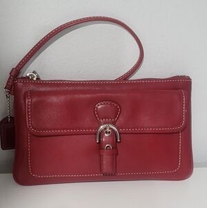 Coach Leather Wristlet Red with Hang Tag Good Cond.